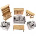 Miniatyrbillede 1 af 3: Mini træ dukkehus møbelsæt: Dukkehus stue sofa, skab, sofabord (klassiske dukkemøbler 7 stykker)