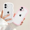 Miniatyrbild 2 av 5: Skal, Sött Krulligt Vågigt Ram Klart Skal, Transparent Mjukt Silikon Skyddande Telefonskal för iPhone 16 - Rosa iPhone 16