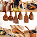 Miniatyrbilde 5 av 5: Tresetter i tre for matlaging, 7 stk tresleiver for matlaging i teak tresleiver sett tresleiver