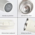 Miniatyrbild 2 av 5: Reseförvaringsmugg för kaffe, 380 ml Isolerad kaffekopp med läckagesäker lock, Återanvändbar dubbelväggig vakuumtermosmugg i rostfritt stål