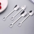Miniatyrbillede 2 af 5: 4 stk. rustfrit stål skovlformet ske med spids ske kaffe te sukker omrøringsske kage dessertske til fest