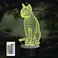 Miniatyrbillede 1 af 5: Kat Natlampe til Børn, 3D Sengelampe Kitty Illusion Natlampe LED Fjernbetjening 16 Farveskift, Soveværelsesindretning