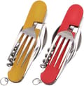 2-pack Vikbart Campingbestick Set Rostfritt Stål Bestick 6 i 1 Multiverktyg Utomhus Överlevnad Resa Vandring Bestick Set Gold and Red