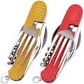 Miniatyrbild 1 av 5: 2-pack Vikbart Campingbestick Set Rostfritt Stål Bestick 6 i 1 Multiverktyg Utomhus Överlevnad Resa Vandring Bestick Set Gold and Red