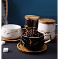 Miniatyrbillede 3 af 5: Porcelæn te-kop kaffekop sæt til eftermiddagste - Marmormønster (Sort, Kort 300ml + Træunderkop)