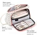 Miniatyrbillede 3 af 5: Etui med stor kapacitet, blyantpose, makeup-lærred, brevpapirpose med lynlås (sort tern, 20 x 11 x 10 cm)