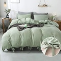 Miniatyrbilde 1 av 4: Grønt dynetrekk i tvillingstørrelse, 3 deler mykt mikrofiber dynetrekksett, dynetrekk med sløyfe Green 104x90 Inch