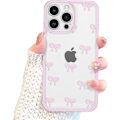 Miniatyrbilde 4 av 5: Deksel til iPhone 14 Pro, Klar Søt Sløyfe Mønster Estetisk Transparent Telefondeksel Hevet Kameradeksel for Jenter - Rosa iPhone 14PRO