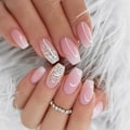 Miniatyrbild 1 av 4: Tryck på franska naglar fyrkantiga falska naglar rosa vit gradient nagelspetsar akryl full täckning glitter självhäftande för kvinnor flickor 24 st