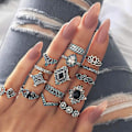 Miniatyrbild 1 av 5: Kristallring Silver Joint Knuckle Rings Set Stacking Smycken Ring för Kvinnor och Flickor(15Pcs)