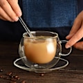 Miniatyrbillede 2 af 4: Dobbelt vægget glas med ske 250ml varmebestandigt dobbelt vægget holdbart klart krus
