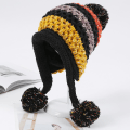 Miniatyrbillede 1 af 4: Damer Vinter Peruviansk Dækker Ører Hue Hat Øreklapper Ski Sne Huer Strik Fleece Foret 3 Pom Pom (sort)