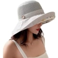 Miniatyrbilde 3 av 5: Kvinners Mesh Solhatter Sommer Strand UV Beskyttelse UPF Pakkbar Bred Brede Hakesnor gray