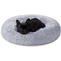 Miniatyrbilde 1 av 5: Hundeseng, Donut Katteseng, Myk beroligende kjæledyrseng med avtagbart, vaskbart trekk, myk lang plysj, 50 cm, grå