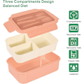 Miniatyrbilde 2 av 4: 1400 ml Bento Lunsjboks, Beholder med 3 Rom, BPA-fri Sandwichboks for Voksne og Barn, Rosa