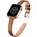 Miniatyrbild 1 av 4: Läderarmband Kompatibelt med Apple Watch 42mm 44mm 45mm 49mm, Smalt Tunnt Läderersättningsband, för Kvinnor Män Brun&Roseguld 42mm 44mm 45mm 49mm