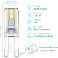 Miniatyrbild 2 av 5: G9 LED-lampor 1,5W motsvarande 20W halogen kallvitt ljus 6000K, AC 220-240V, ej dimbar, miniglödlampa, flimmerfri, 10-pack
