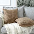 Pikkukuva 3 / 5: 2 kpl tyynynpäällistä, yksivärinen, pellavainen tyynynpäällinen, sohvaan, makuuhuoneeseen, kotiin, 45*45cm Coffee color