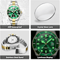 Miniatyrbillede 3 af 5: OLEVS Herreure Sort Green Dial/Gold Silver Band