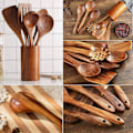 Miniatyrbilde 3 av 5: Tresetter i tre for matlaging, 7 stk tresleiver for matlaging i teak tresleiver sett tresleiver