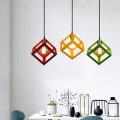 Miniatyrbilde 4 av 4: Industriell firkantet metalljernbur-pendellampe, moderne tau-lysekronelampe for stue kjøkkenbar - Triad-lampe med rektangulær base