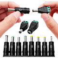 Pikkukuva 1 / 5: 8-in-1 DC-virtasovitin kannettavalle tietokoneelle, 5,5x2,1 mm naaras-uros -sovitin DC-uros- ja naarasliittimillä