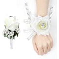 Miniatyrbild 1 av 5: 2-pack Bröllops Handleds Corsage och Corsage Set, Vit Bröllopsblomma Tillbehör Boll Set Dekoration