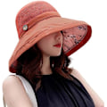 Miniatyrbild 4 av 5: Kvinnors Mesh Solhattar Sommar Strand UV-skydd UPF Packable Bred Brätte Hakrem orange