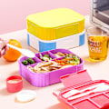 Miniatyrbild 3 av 5: Lunchlåda för vuxna 1330 ml Bentolåda med 6 fack, med bestickset, läcksäker lunchlåda, rosa