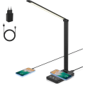 Miniatyrbillede 1 af 5: LED-skrivebordslampe, dæmpbar skrivebordslampe 7,5 W trådløs opladning og USB-opladningsport læselampe, øjenbeskyttelse, 5 lysstyrkeniveauer
