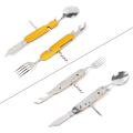 Miniatyrbild 3 av 5: 2-pack Vikbart Campingbestick Set Rostfritt Stål Bestick 6 i 1 Multiverktyg Utomhus Överlevnad Resa Vandring Bestick Set Gold and Red