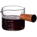 Miniatyrbilde 1 av 5: 1 pakke dobbel tut måle trippel mugge melkekopp med trehåndtak 75ML espressoshots glassdeler klart glass