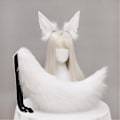 Miniatyrbillede 3 af 4: Plysjakal Katteører Pandebånd Og Hale Sæt - Lolita Cosplay Tilbehør Ren Sort black