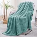 Miniatyrbillede 1 af 5: Flannel tæppe, 127x178 CM sofa tæpper, blødt jacquard vævet blade mønster tæpper til sofa, celadon tæppe