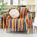 Miniatyrbillede 1 af 5: Strikket tæppe med kvaster Houndstooth Bohemian Check Cozy Woven Blanket Sofa Throws Varmt lænestolbetræk Tæppe, 130 * 230CM (inklusive kvaster)