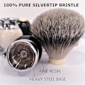 Miniatyrbilde 5 av 5: 100% Silvertip Badger Hair Shaving Brush, Håndlaget Shaving Brush med Fine Resin Håndtak og Rustfritt Stål Base Black