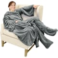 Miniatyrbillede 1 af 5: Elegant bærbart snuggle-tæppe med ærmer og fodlomme, til kvinder varmt fluffy plys-kast vinter-tv-tæppe