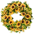 Miniatyrbild 1 av 5: Konstgjord solroskrans 45 cm sommar höst stora kransar vår runt blomma gröna blad