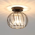 Miniatyrbillede 1 af 5: Mini Rund Semi Indbygget E27 Loftslampe, Krystal Loftslampe til Soveværelse Køkken Spisestue Gang Indgang (Sort)