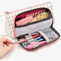 Miniatyrbillede 5 af 5: Etui med stor kapacitet, blyantpose, makeup-lærred, brevpapirpose med lynlås (sort tern, 20 x 11 x 10 cm)
