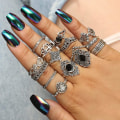 Miniatyrbild 4 av 5: Kristallring Silver Joint Knuckle Rings Set Stacking Smycken Ring för Kvinnor och Flickor(15Pcs)
