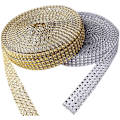 Miniatyrbild 3 av 5: Akryl Rhinestone Diamantband, 2 Rullar Rhinestone Band 4 Rader 10 Yard/Rulle Diamant Glittrande Nätband （Guld och Silver）