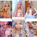 Miniatyrbilde 4 av 5: Full Lang Krøllete Bølgete Regnbue Hårparykk, Varmebestandig Parykk for Musikkfestival, Temafester, Bryllup, Konserter, Dating, Cosplay & Mer