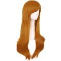 Miniatyrbilde 2 av 4: 28 tommer/70 cm kvinner sidelugg lang krøllete hår cosplay parykk for kvinner jente Golden Orange 28"