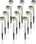 Solcellslampor, utomhus LED-ljus landskaps-/gångvägslampor i rostfritt stål - 12-pack warm light