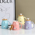 Miniatyrbillede 5 af 5: Tekop med ske og låg, keramisk kaffekop, kawaii katte kop, søde tekopper, søde ting, fødselsdagsgaver, 401-500ml 260ML