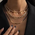 Miniatyrbillede 2 af 5: Punk Lagt Kæde Halskæde Stjerne Slange Knogle Lænke Multilayer Choker Halskæder Lagdeling Papirclips Halskæde Kæde Smykker gold A