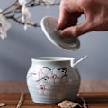 Miniatyrbillede 4 af 5: Japansk Blomstersukkerskål Krydderiglas Saltbeholder med låg Ske