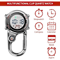 Miniatyrbillede 2 af 5: Karabinhage Ur Digitalt Clip-on Quartz Ur Multifunktionelt Karabinhage FOB Ur Lysende Urskive Kompas Karabinhage Ur med Kompas（rød）