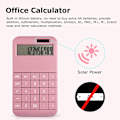 Miniatyrbillede 2 af 5: Kontor lommeregner, 12-cifret stort LCD-display solbatteri standard skrivebords lommeregner til skole og kontor Matte pink